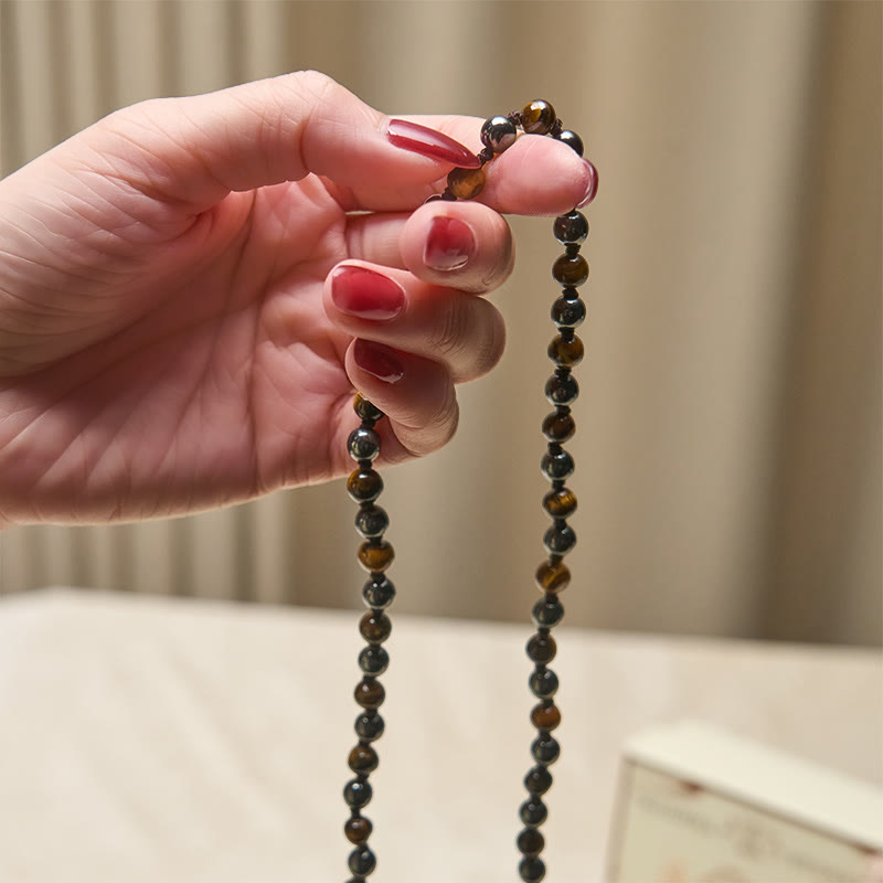 Wear FengShui 108 Beads Tiger Eye Hematite Tassel Courage Strength Mala