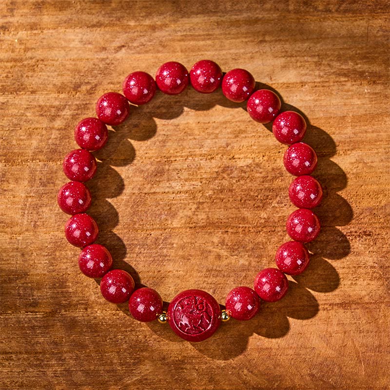 Wear FengShui Chinese Zodiac Year Of The Horse Carved Cinnabar Peaceful Blessing Bracelet