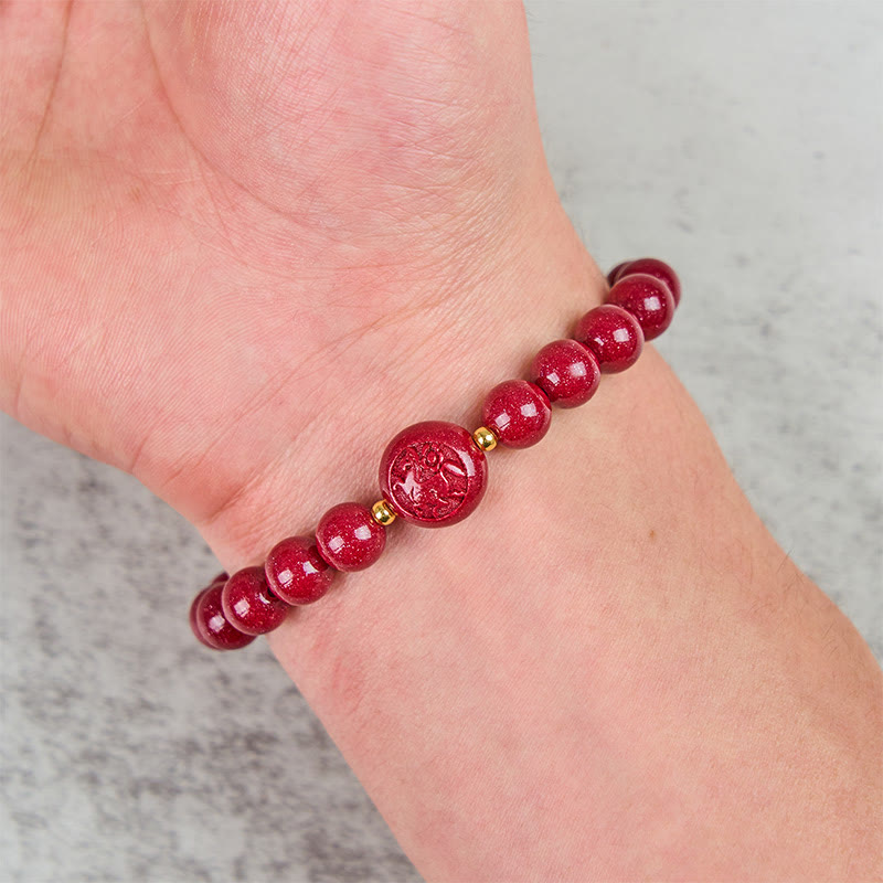 Wear FengShui Chinese Zodiac Year Of The Horse Carved Cinnabar Peaceful Blessing Bracelet