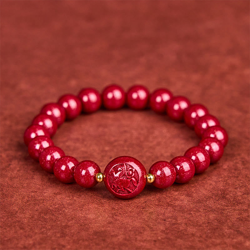 Wear FengShui Chinese Zodiac Year Of The Horse Carved Cinnabar Peaceful Blessing Bracelet