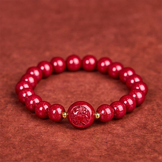 Wear FengShui Chinese Zodiac Year Of The Horse Carved Cinnabar Peaceful Blessing Bracelet