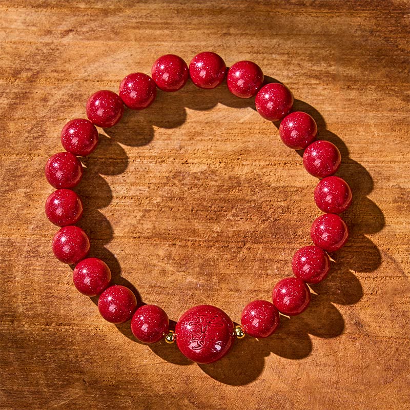 Wear FengShui Chinese Zodiac Year Of The Horse Carved Cinnabar Peaceful Blessing Bracelet