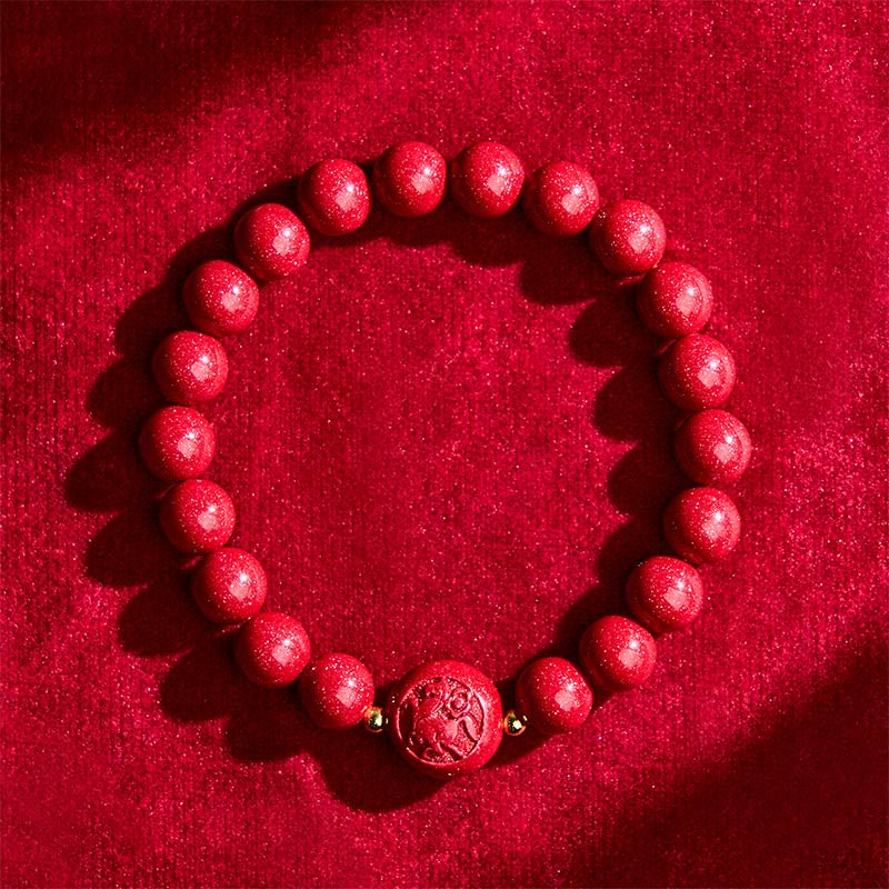 Wear FengShui Chinese Zodiac Year Of The Horse Carved Cinnabar Peaceful Blessing Bracelet