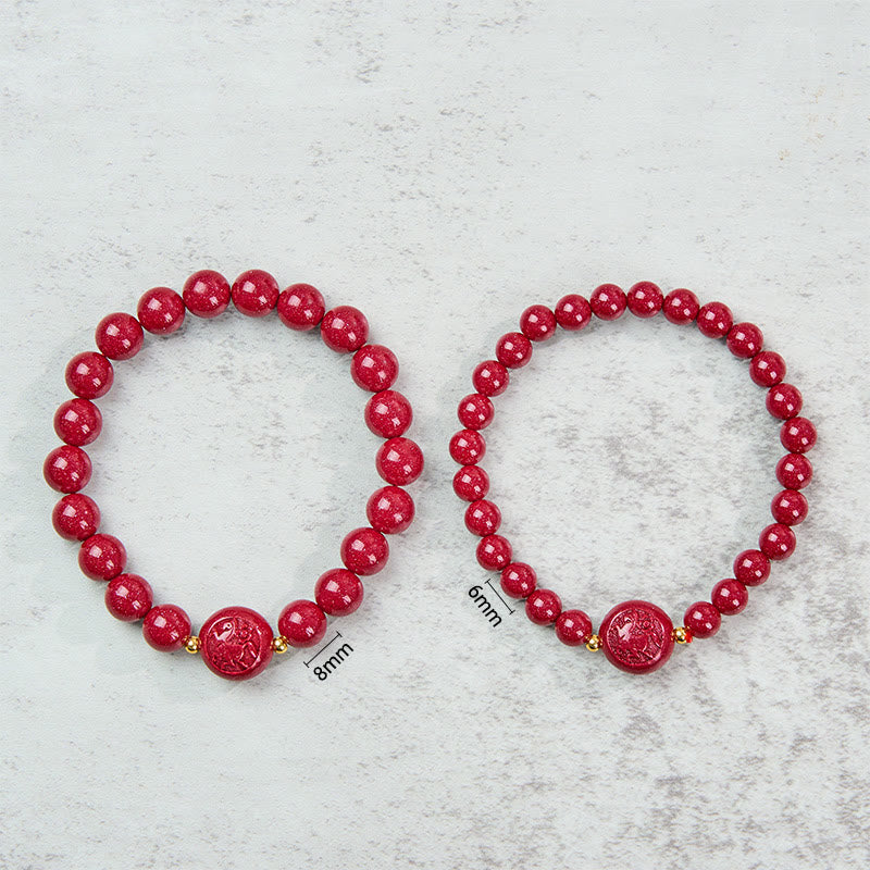 Wear FengShui Chinese Zodiac Year Of The Horse Carved Cinnabar Peaceful Blessing Bracelet