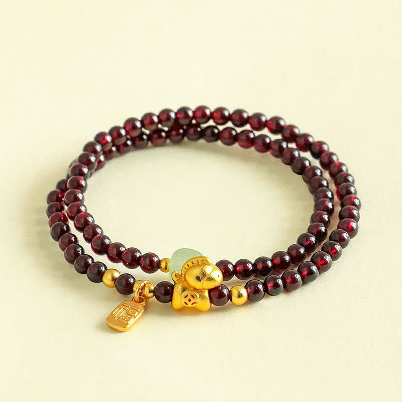 Wear FengShui Year Of The Horse Garnet Jade Fu Character Stability Double Wrap Bracelet