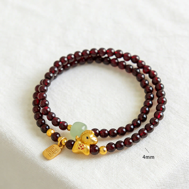 Wear FengShui Year Of The Horse Garnet Jade Fu Character Stability Double Wrap Bracelet