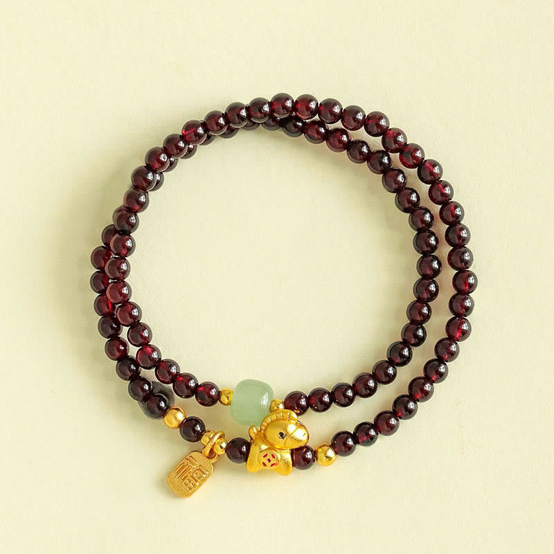 Wear FengShui Year Of The Horse Garnet Jade Fu Character Stability Double Wrap Bracelet