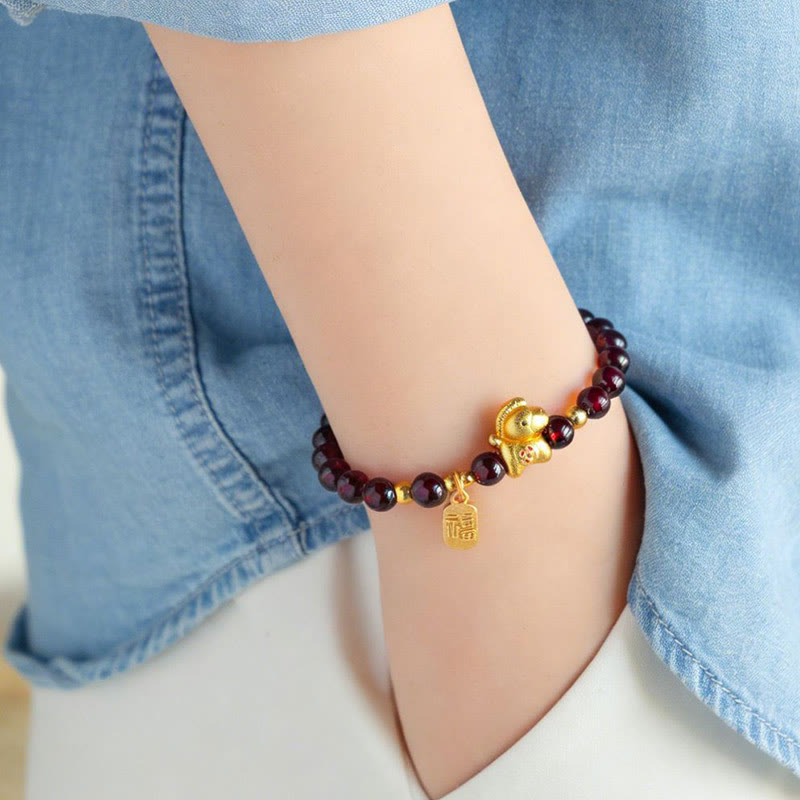 Wear FengShui Year Of The Horse Garnet Fu Character Protection Bracelet