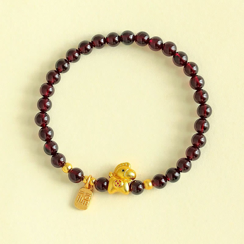 Wear FengShui Year Of The Horse Garnet Fu Character Protection Bracelet