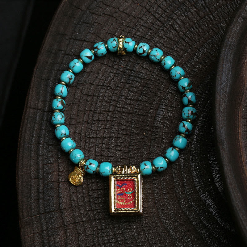 Wear FengShui Thangka Gau Amulet Box Turquoise Fu Character Protection Bracelet