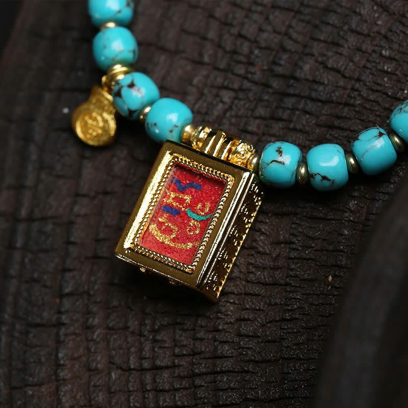 Wear FengShui Thangka Gau Amulet Box Turquoise Fu Character Protection Bracelet