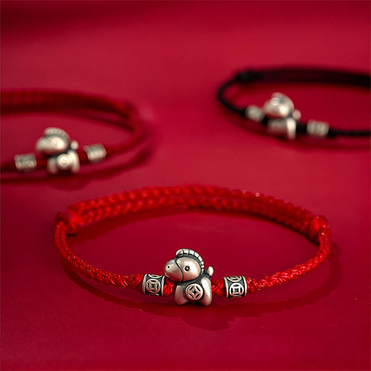 Wear FengShui Year of the Horse 999 Sterling Silver String Braided Protection Bracelet