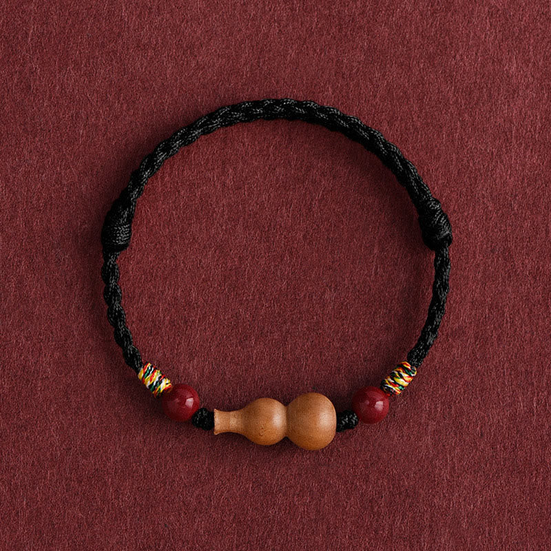 Wear FengShui Gourd Peach Wood Rope Adjustable Wealth Luck Bracelet