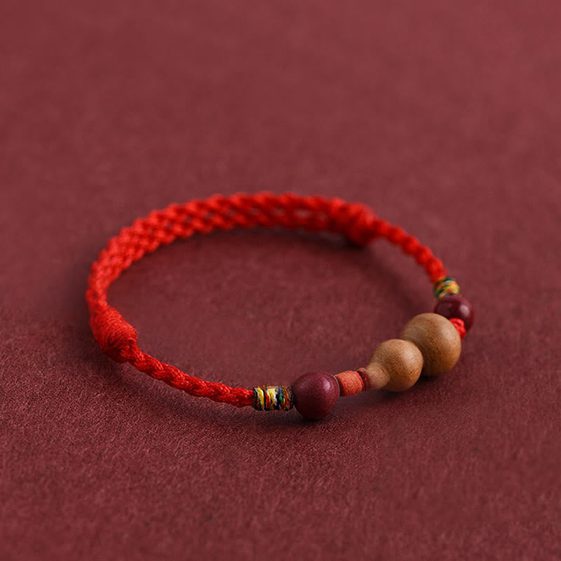 Wear FengShui Gourd Peach Wood Rope Adjustable Wealth Luck Bracelet