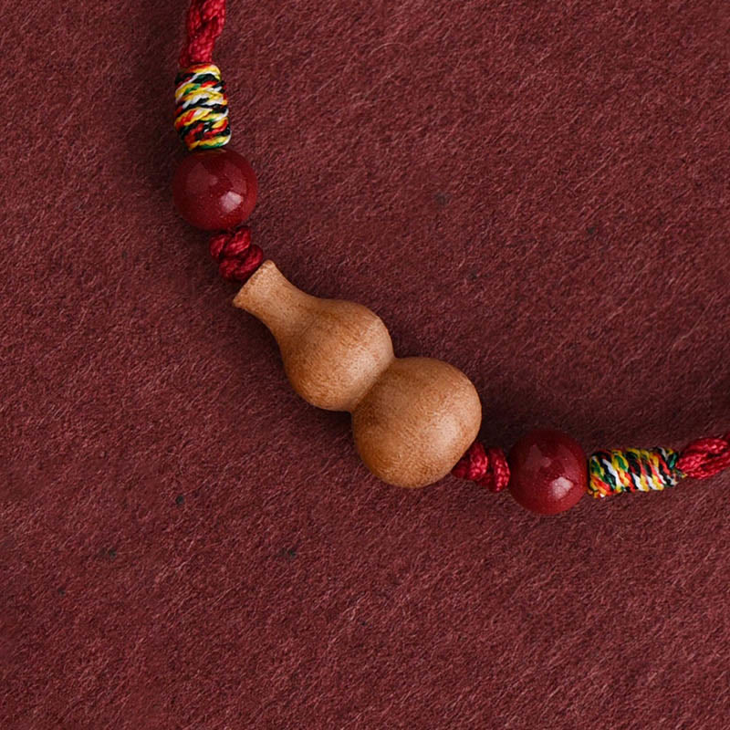 Wear FengShui Gourd Peach Wood Rope Adjustable Wealth Luck Bracelet