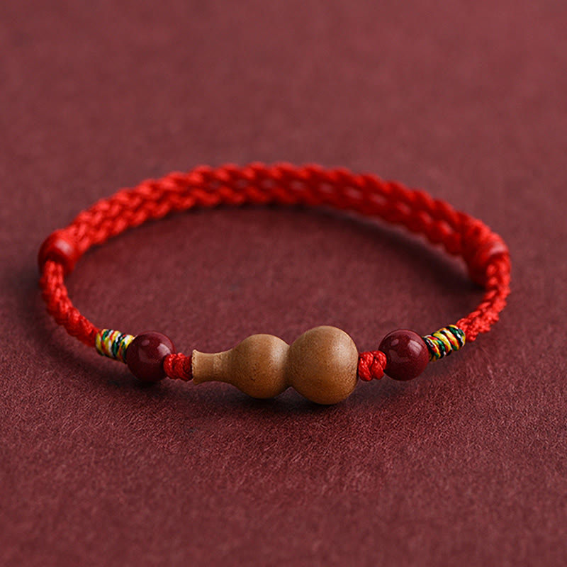 Wear FengShui Gourd Peach Wood Rope Adjustable Wealth Luck Bracelet