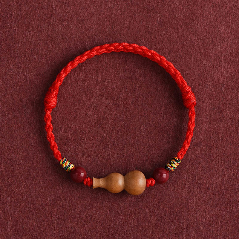 Wear FengShui Gourd Peach Wood Rope Adjustable Wealth Luck Bracelet