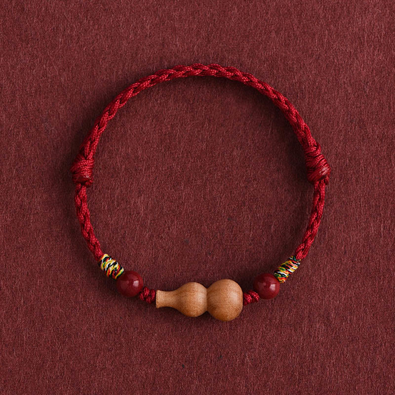 Wear FengShui Gourd Peach Wood Rope Adjustable Wealth Luck Bracelet
