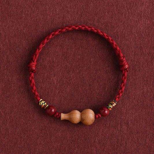Wear FengShui Gourd Peach Wood Rope Adjustable Wealth Luck Bracelet