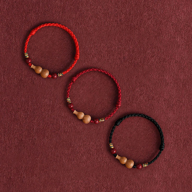 Wear FengShui Gourd Peach Wood Rope Adjustable Wealth Luck Bracelet