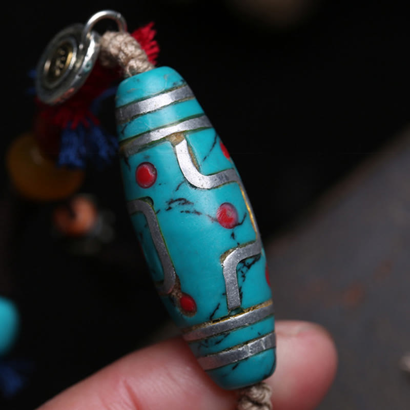 Wear FengShui Copper Turquoise Dzi Bead Luck Necklace Pendants