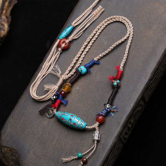 Wear FengShui Copper Turquoise Dzi Bead Luck Necklace Pendants