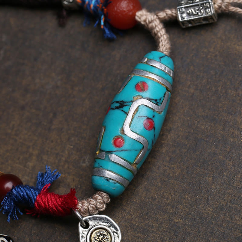 Wear FengShui Copper Turquoise Dzi Bead Luck Necklace Pendants