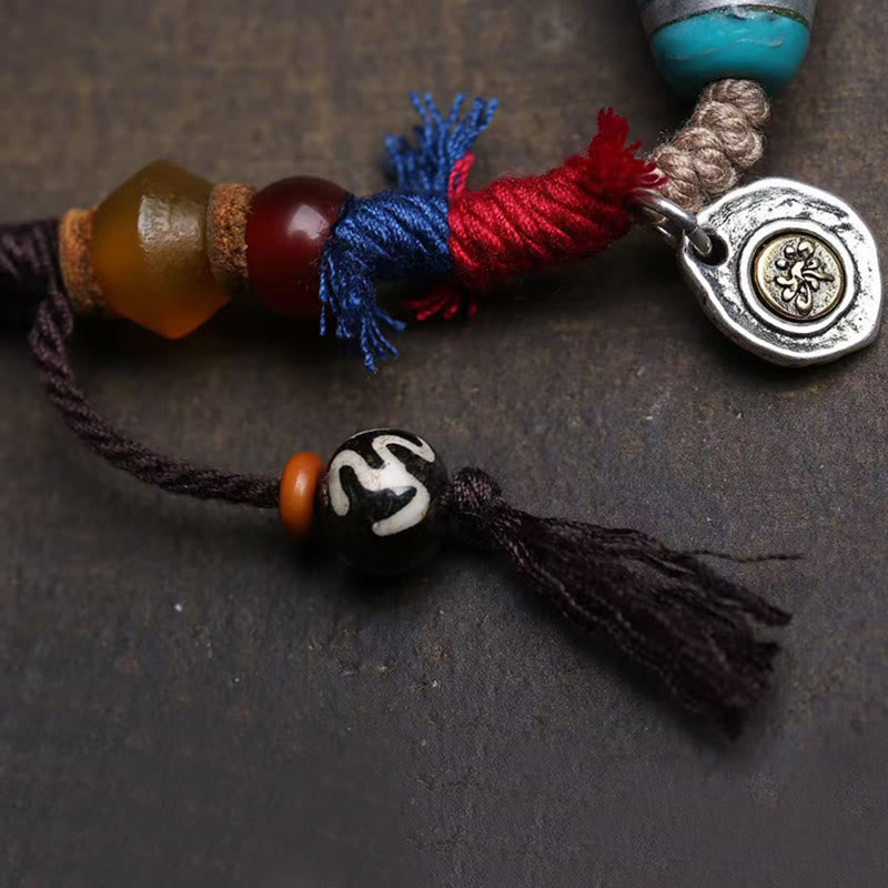 Wear FengShui Copper Turquoise Dzi Bead Luck Necklace Pendants