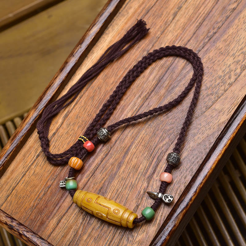 Wear FengShui Copper Nine-Eye Dzi Bead Bone Bead Luck Balance Necklace Pendants