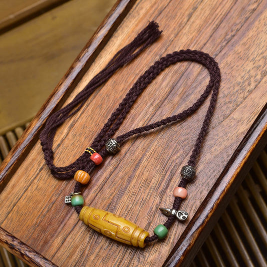 Wear FengShui Copper Nine-Eye Dzi Bead Bone Bead Luck Balance Necklace Pendants
