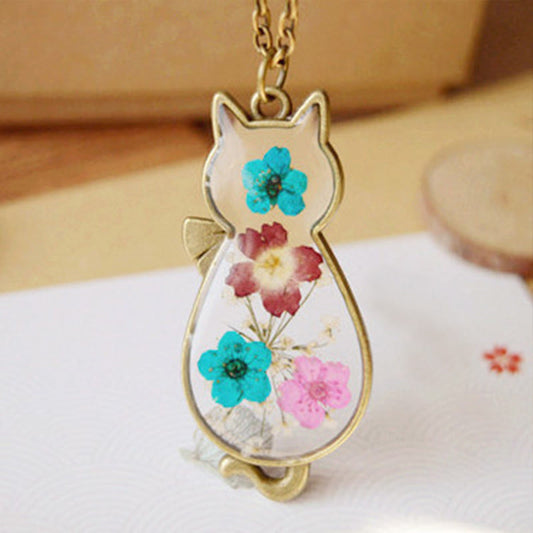Wear FengShui Handcrafted Resin Dripping Cute Cat Copper Luck Healing Necklace Pendant