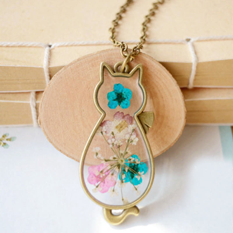Wear FengShui Handcrafted Resin Dripping Cute Cat Copper Luck Healing Necklace Pendant