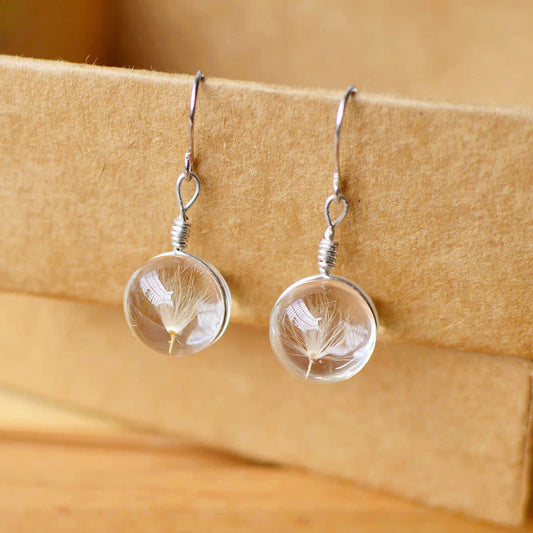 Wear FengShui Dandelion White Liuli Glass Round Earrings