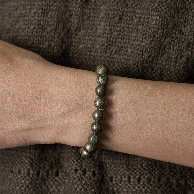Wear FengShui Pyrite Round Beads Confidence Abundance Bracelet