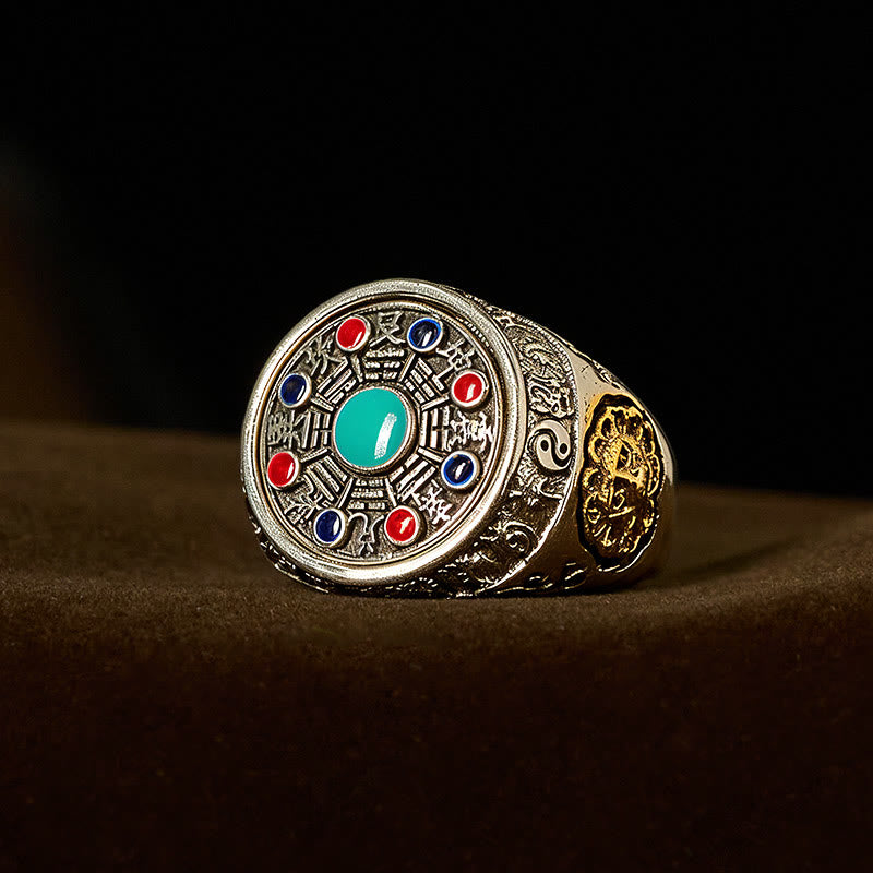 Wear FengShui Copper Bagua Copper Coins Wealth Rotatable Adjustable Ring