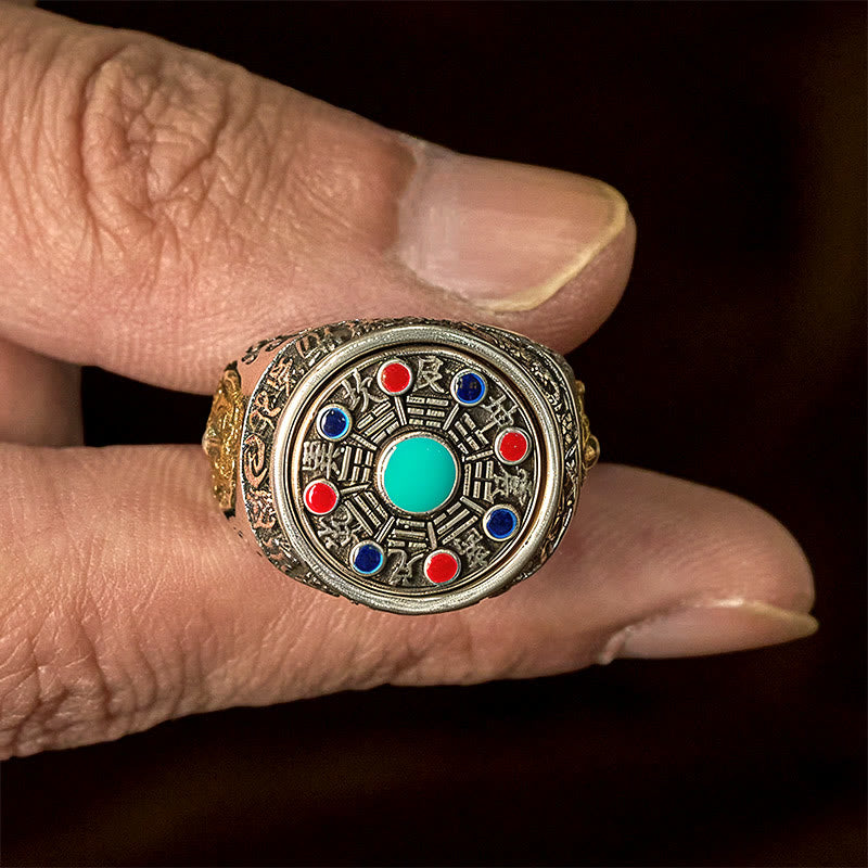 Wear FengShui Copper Bagua Copper Coins Wealth Rotatable Adjustable Ring
