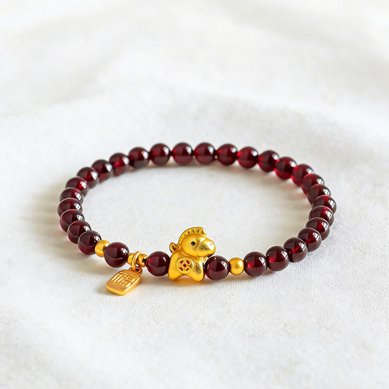 Wear FengShui Year Of The Horse Garnet Fu Character Protection Bracelet