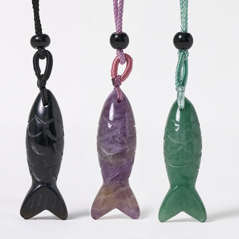 Wear FengShui Carving Koi Fish Pink Crystal Indian Agate Amethyst Warmth Prosperity Necklace Pendant
