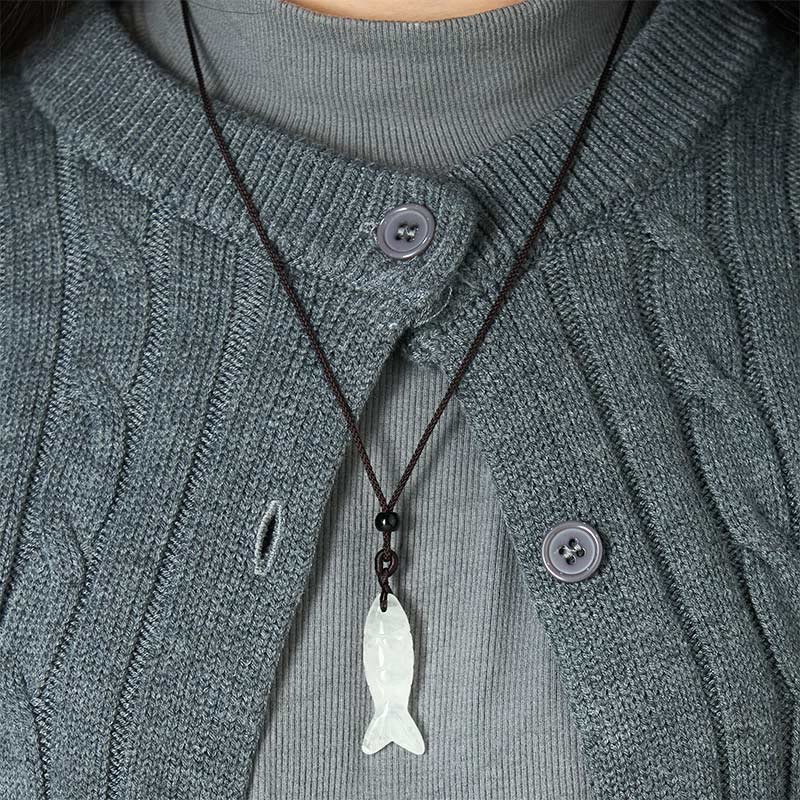 Wear FengShui Carving Koi Fish Pink Crystal Indian Agate Amethyst Warmth Prosperity Necklace Pendant