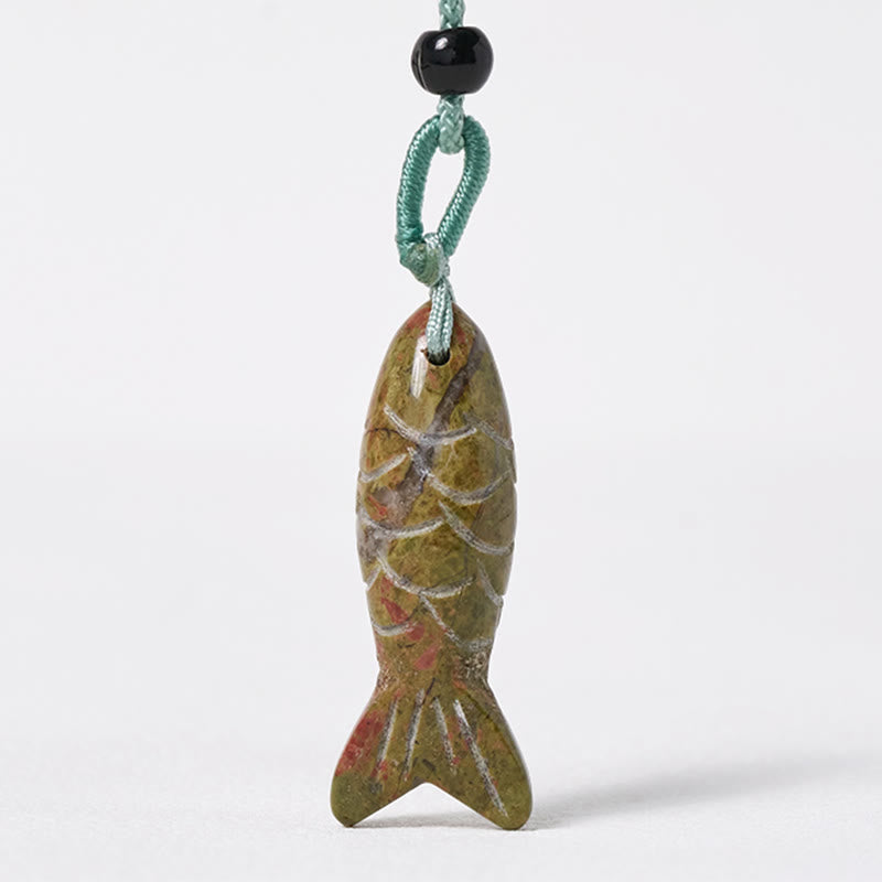 Wear FengShui Carving Koi Fish Pink Crystal Indian Agate Amethyst Warmth Prosperity Necklace Pendant