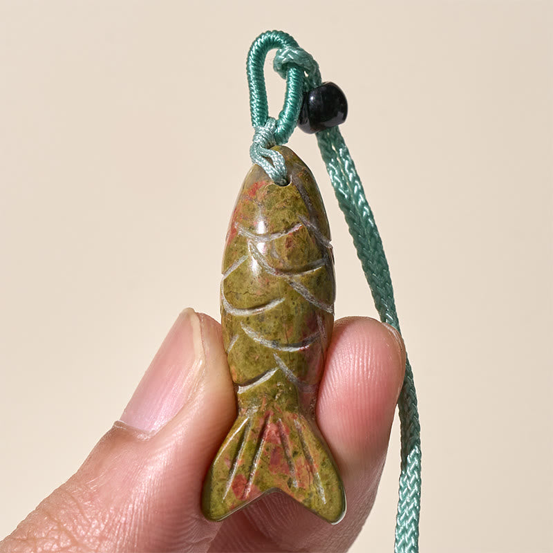 Wear FengShui Carving Koi Fish Pink Crystal Indian Agate Amethyst Warmth Prosperity Necklace Pendant