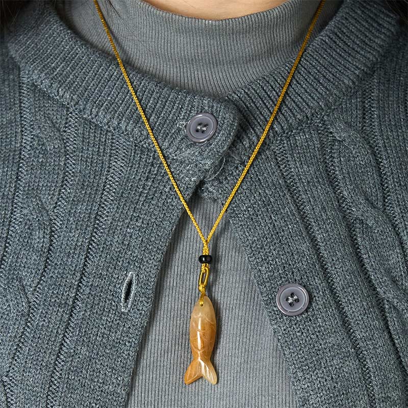 Wear FengShui Carving Koi Fish Pink Crystal Indian Agate Amethyst Warmth Prosperity Necklace Pendant