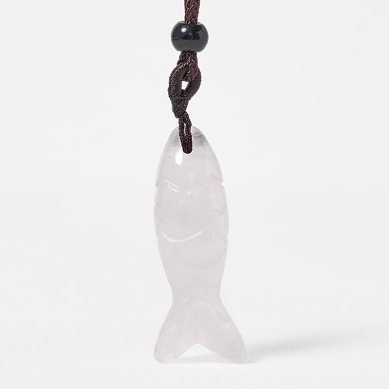 Wear FengShui Carving Koi Fish Pink Crystal Indian Agate Amethyst Warmth Prosperity Necklace Pendant