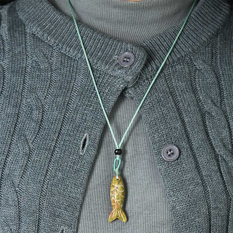 Wear FengShui Carving Koi Fish Pink Crystal Indian Agate Amethyst Warmth Prosperity Necklace Pendant