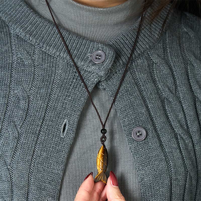 Wear FengShui Carving Koi Fish Pink Crystal Indian Agate Amethyst Warmth Prosperity Necklace Pendant