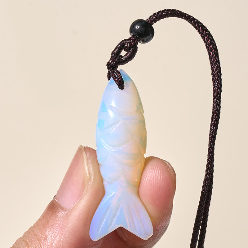 Wear FengShui Carving Koi Fish Pink Crystal Indian Agate Amethyst Warmth Prosperity Necklace Pendant