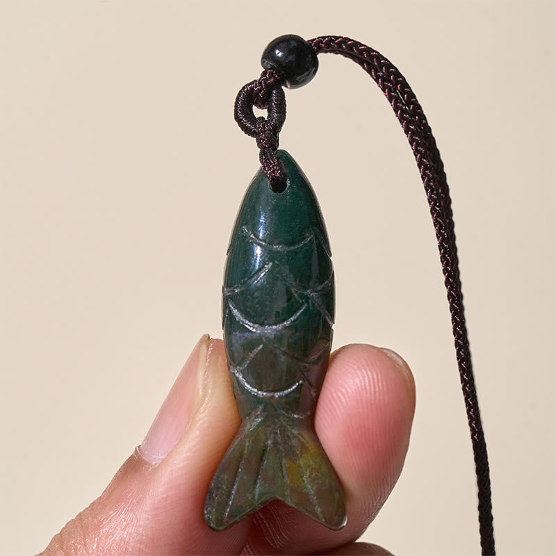 Wear FengShui Carving Koi Fish Pink Crystal Indian Agate Amethyst Warmth Prosperity Necklace Pendant