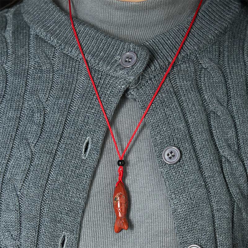 Wear FengShui Carving Koi Fish Pink Crystal Indian Agate Amethyst Warmth Prosperity Necklace Pendant