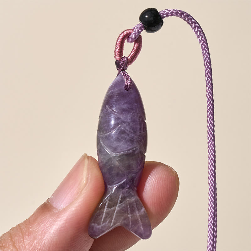 Wear FengShui Carving Koi Fish Pink Crystal Indian Agate Amethyst Warmth Prosperity Necklace Pendant