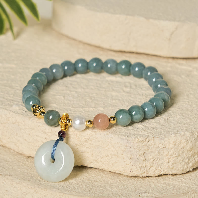 Wear FengShui Peace Buckle Jade Round Beaded Luck Auspicious Bracelet